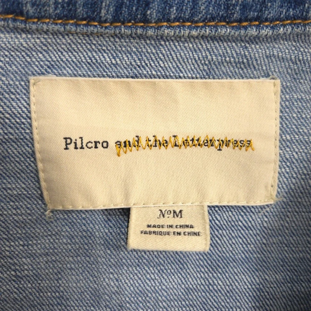 Anthropologie Pilcro Denim Trucker Jacket Womens M Blue Cropped Medium Wash - Picture 8 of 10